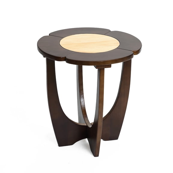 LuxenHome Dark Pine Wood Round Side and End Table
