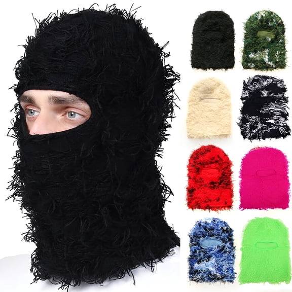 TELOLY Unisex Distressed Balaclava Knitted Full Face Ski Mask Winter Windproof Neck Warmer for Men Women (Green)