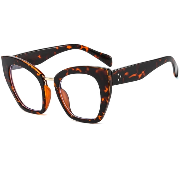 Large Frame European and American Anti-blue Glasses Fashion Irregular Frame Personalized Cat's Eye Flat Glasses-Tortoiseshell