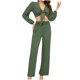 thumbnail image 2 of Puntoco Moda Mujer Sólido V-Cuello Alta Cintura Casual Manga Larga top+Pantalón Conjunto Liquidación Puntoco Puntoco-3184, 2 of 8