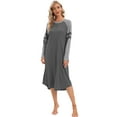 thumbnail image 6 of Women Long Sleeve Nightgown Loose Fit Sleepshirt Spring Fall Calf-Length Soft House Dress Round Neck Comfy Sleepwear Loungewear, Gray S-3XL, 6 of 9