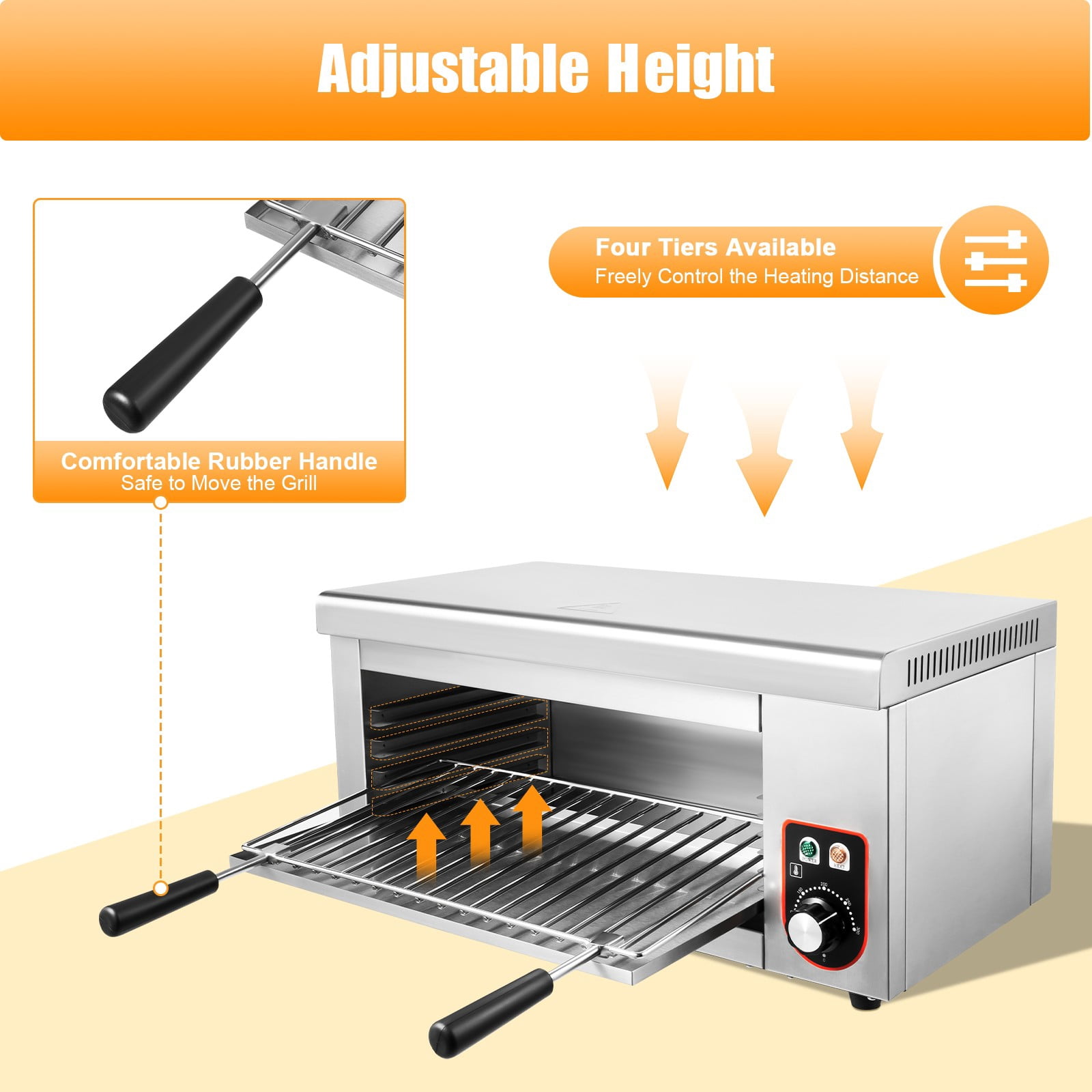 1500W Electric Oven Cheese Melter Salamander Broiler BBQ Gril Countertop Toaster
