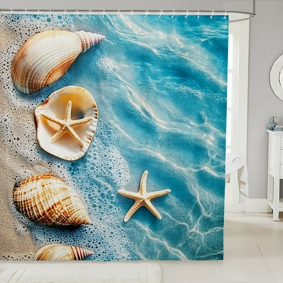 Erosebridal Hawaiian Beach Shower Curtain 72"x72" Starfish Seashell Bath Curtain Ocean Sea Coastal Nature Pattern Bathroom Shower Curtain Set Bathroom Accessories