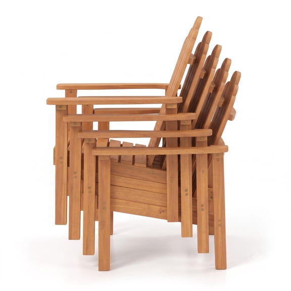 Furnibear 2-Pack Stackable Adirondack Chairs, Solid Acacia Wood Patio Fire Pit Chairs with Wide Armrests, 400 lbs Capacity Outdoor Lounge Seating for Deck, Natural
