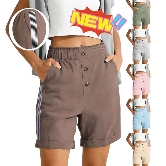 Taqqpue Women's Bermuda Shorts Cargo Elastic Drawstring Knee Length Shorts Casual Loose Yoga SweatShorts with 4 Pockets