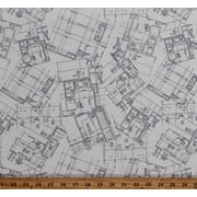 Cotton Blueprint Designs House Plans Architectural Designs Off White Cotton Fabric Print by the Yard (C11170)
