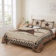 thumbnail image 2 of Queen Quilt Set 90''x96'', Western Star Brown Lightweight Bedspread Coverlet with 2 Pillow Shams, Texas Stars Retro Farmhouse Buffalo Plaid Breathable All Season Quilt Bedding for Bedroom/Guest Room, 2 of 9