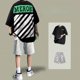 thumbnail image 3 of Conjuntos de pantalones cortos para hombre, novedad estética a rayas en camiseta lisa de algodón para hombre, talla 5xl, informal, fresca, holgada, nueva prenda superior a juego, ropa de lujo, 3 of 5