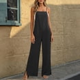 thumbnail image 4 of Miluxas Women's Sleeveless Spaghetti Strap Jumpsuit Casual Wide Leg Split Hem One Piece Outfit with Pockets Black, 4 of 7