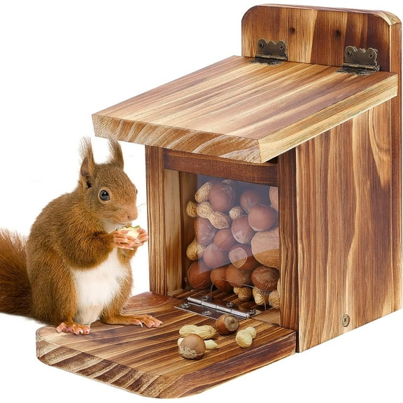 Urban Deco Squirrel Feeder Table, Wooden Squirrel Picnic Table Feeders for Outdoors, Funny Squirrel Feeder Nuts Bar Corn Cob with Soild Structure (Brown)