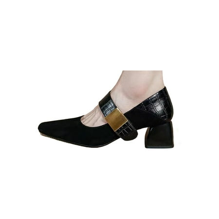 

Gomelly Ladies Pumps Slip On Mary Jane Ankle Strap High Heels Fashion Dress Shoes Womens Women Black 5