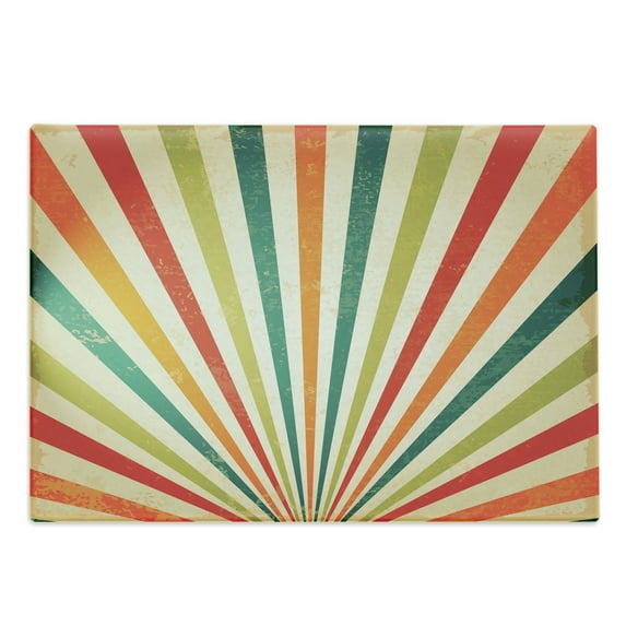 Vintage Rainbow Cutting Board, Vintage Rising Sun Pattern with Colorful Rays Retro Style Illustration, Decorative Tempered Glass Cutting and Serving Board, Large Size, Multicolor, by Ambesonne