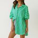 thumbnail image 4 of Camiseta De Gran Tamaño Camisa casual a cuadros para mujer Colorblock Camisa mezclada de algodón Blusas Traje de vacaciones Ygjytge Verde Xl para Mujer, 4 of 6