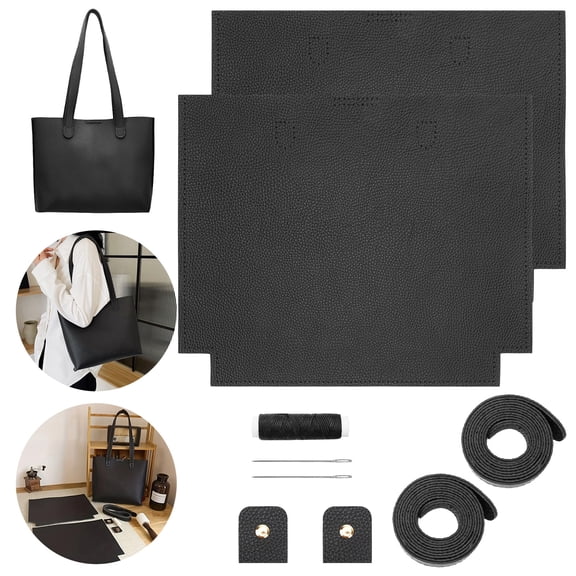 DIY PU Leather Tote Bag for Hand Sewing, TSV Personalized Craft Handbag, Black