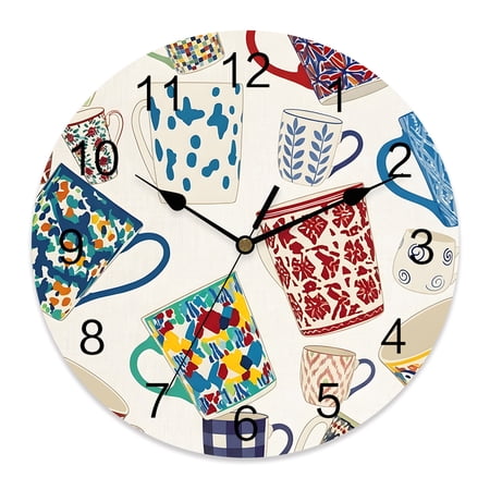 Wall Clock Ceramic Mugs Clocks PVC Silent Non Ticking Battery Operated Decorative Colorful Tea Cup Round Wall Clock Ceramic Mugs Clocks PVC Silent Non Ticking Battery Operated Decorative Colorful Tea Cup