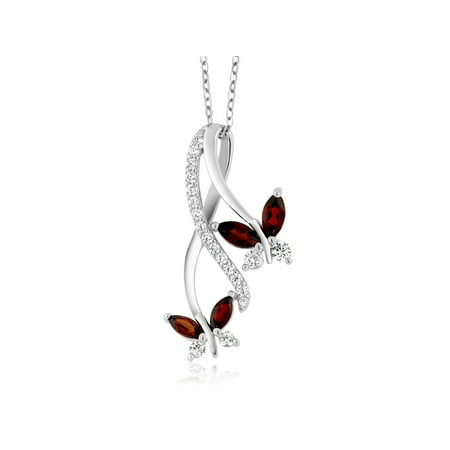 Face Garnet 925 Silver Pendant - 1.21 Ct Marquise Red Garnet 925 Sterling Silver Butterfly Infinity Pendant