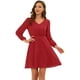thumbnail image 1 of Vestido De Gasa Fluido Sólido Con Cintura Elástica Con Cuello En V Y Manga 3/4 Para Mujer Rojo L, 1 of 5