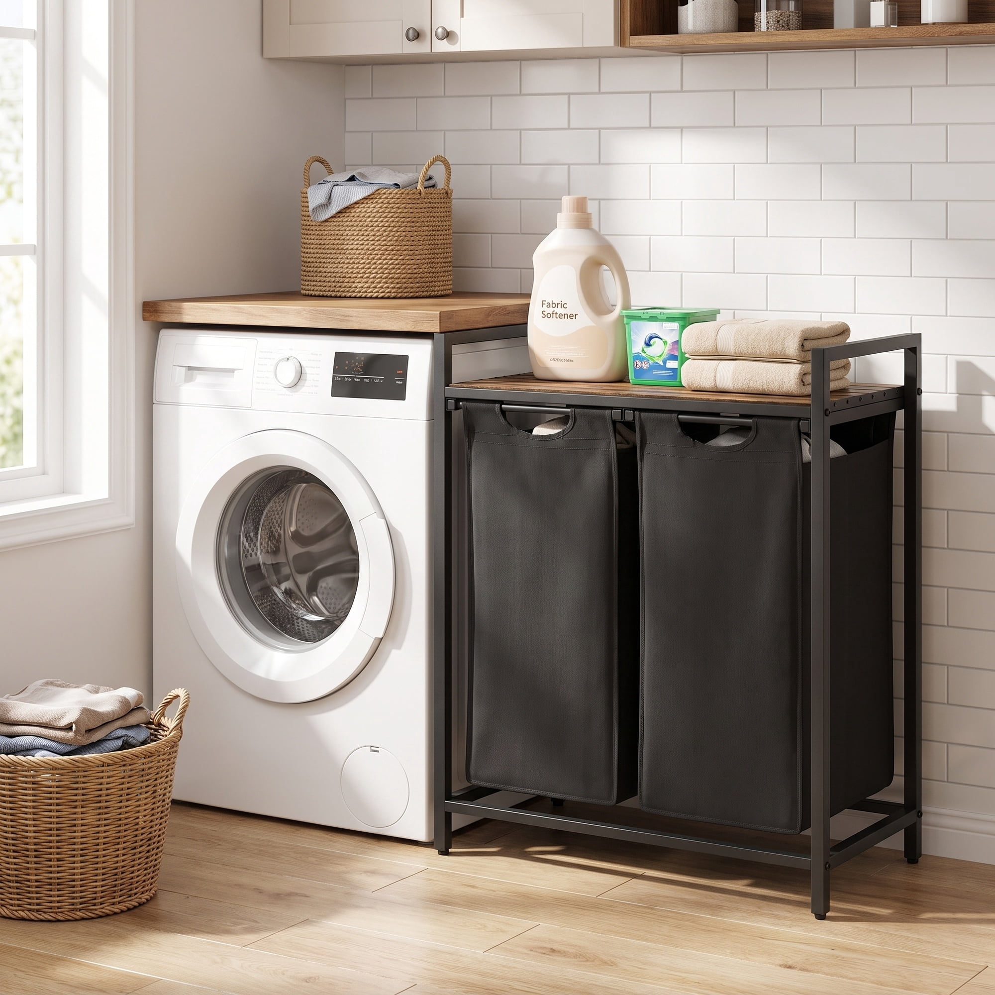 Ledrem 2-Compartment Foldable Laundry Hamper Clothes Sorter, Black