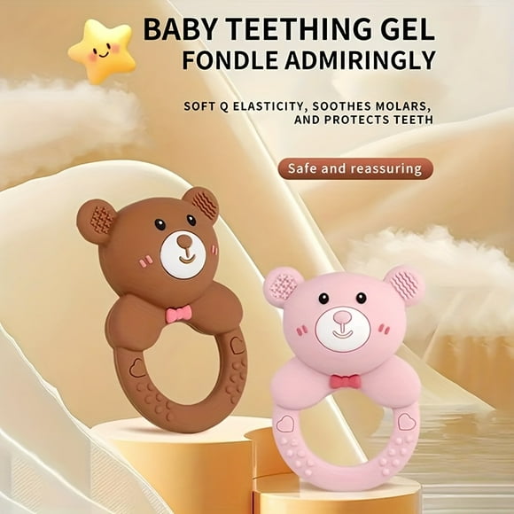 Soft Flexible Cartoon Bear Teething Rings Safe, Reassuring, and Protective for Baby Teething, Soft Elasticity, Soothes Gums, and Prevents Choking Hazards, Teething Toys|Fun Teething Toys|Soft Texture