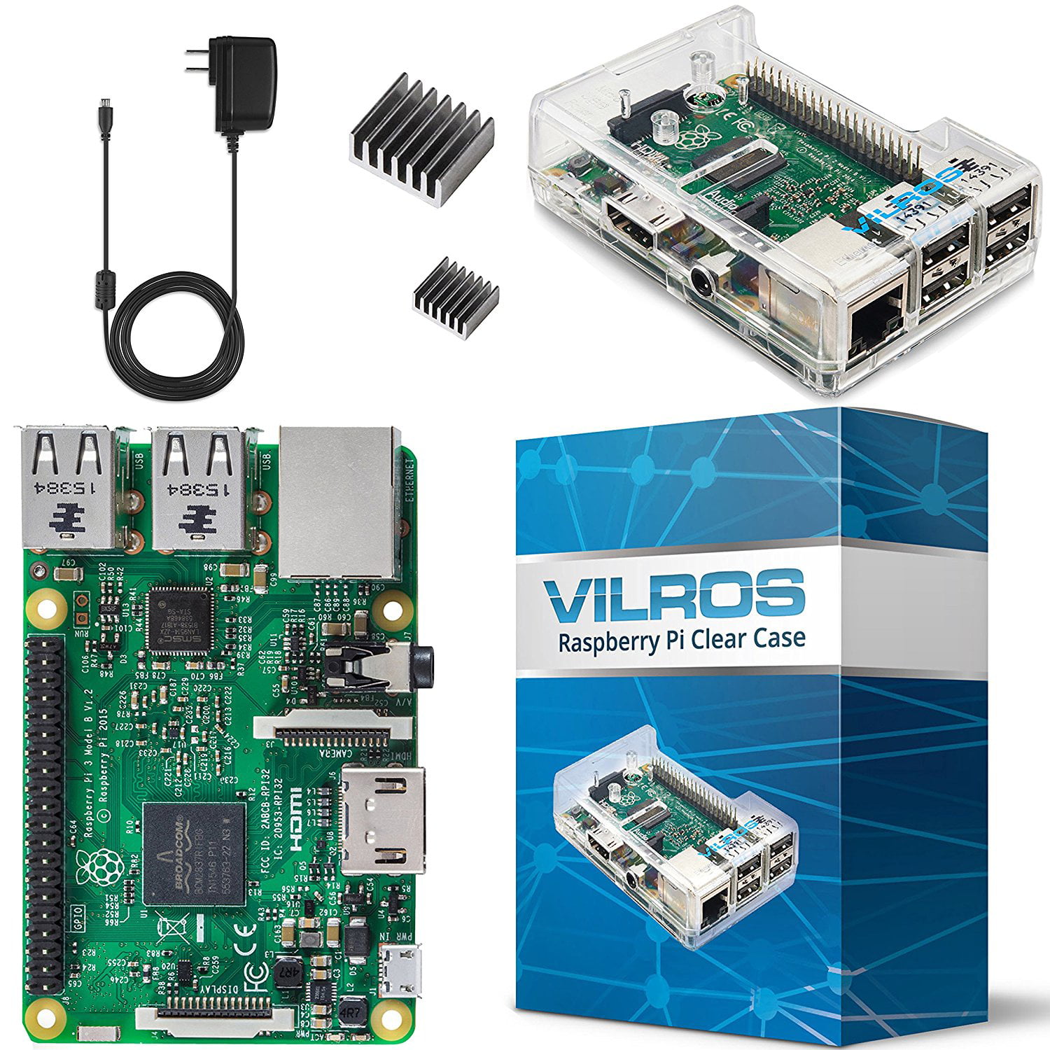 Brand New Vilros Raspberry Pi 3 Complete Starter Kit--Clear Case Edition 