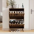 thumbnail image 3 of Kadyn Farmhouse Slim Shoe Cabinet with 2 Flip Up Drawers, 23.6" Narrow Shoe Storage Organizer with Adjustable Shelves & Anti-Tip Device, Entryway Shoe Storage Cabinet for Living Room, Walnut, 3 of 20