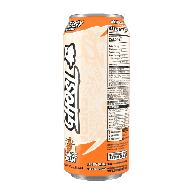 (2 pack) GHOST® ENERGY Zero Sugar Energy Drink, Orange Cream, 200mg Natural Caffeine, 16 fl oz Can