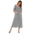 thumbnail image 3 of FIOPHY Womens Zipper Front House Dress Long Robes 3/4 Sleeves Striped Nightgowns Loungewear Bathrobes with Pockets, 3 of 6