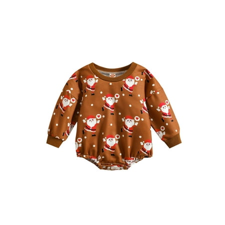 

Afunbaby Toddler Baby Girls Boys Christmas Romper Elk Snowman Santa Long Sleeve Jumpsuit Autumn Bodysuit Clothes Caramel 6-12 Months