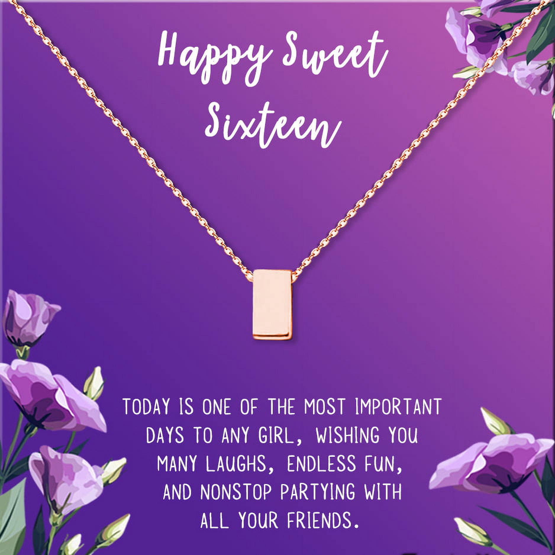 Anavia Happy Sweet Sixteen Necklace, 16th Birthday Card Gift, Daughter Birthday Present, Sweet 30 necklace for Girl-[Rose Gold Cube,Royal Purple Gift Card]
