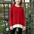 thumbnail image 2 of Girls Long Sleeve Tunic Tops, Travel Casual Solid Color Soft Lace Splicing Pullover Shirts Loose Long Blouses T-Shirt Tee, 2 of 7