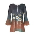 thumbnail image 4 of CYMMPU Fall Fashion Shirts 3/4 Sleeve Tunic Tops Loose Fit Button V Neck Flare Sleeve Spring Tops Floral Pattern Blouses for Women Dressy Casual Empire Waist A Line T-Shirts M, 4 of 5
