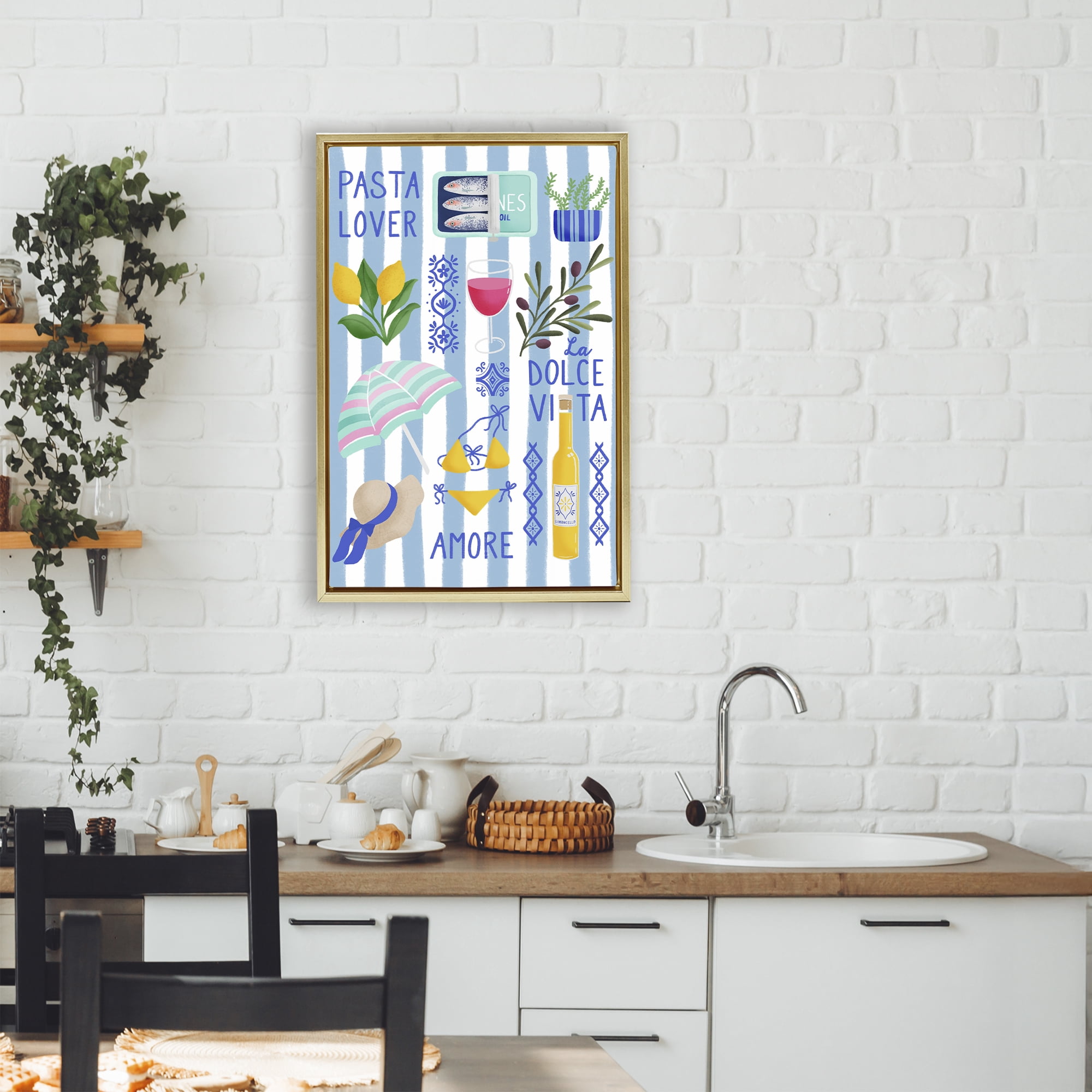 Stupell Industries Pasta Lover Mediterranean Gold Framed Floater Canvas Wall Art, design by Metka Hiti
