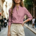 thumbnail image 5 of Enjoytime Shirts for Women Stand Collar V Neck Linen 3/4 Sleeve Tops Lightweight Business Casual Work Blouses, 5 of 7