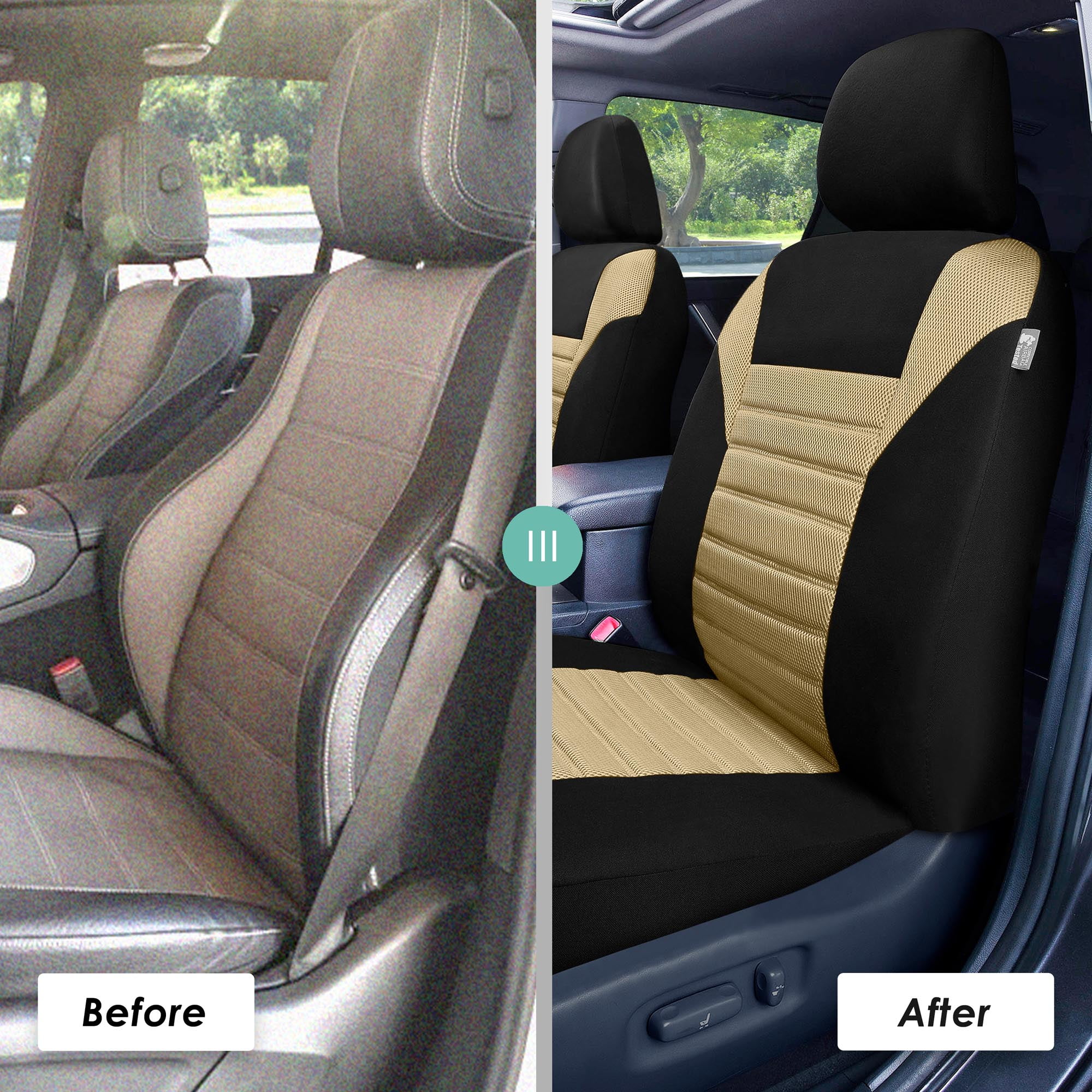FH Group 3 Row Universal Fit Car Seat Covers Premium 3D Air Mesh with Removable Headrest,  Airbag Compatible for SUV, Sedan, Van Beige - 7 Seater