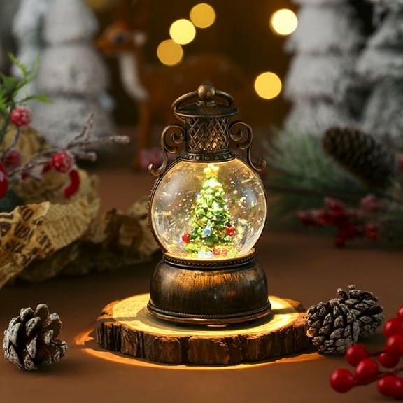 Christmas Snow Globe, Retro Christmas Tree Musical Christmas Snow Globes Lantern, Lighted Christmas Water Lantern USB Lined/Battery Operated for Home Xmas Decor, Gifts for Kids Adults