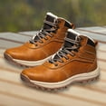 thumbnail image 2 of XIMIN Vintage Leather Ankle Boots for Men Waterproof Snow Hiking Boots Proof Insulated Non Slip Boots Thickened Warm Fleece Hiking Boot with Support (9.5, BW1), 2 of 5