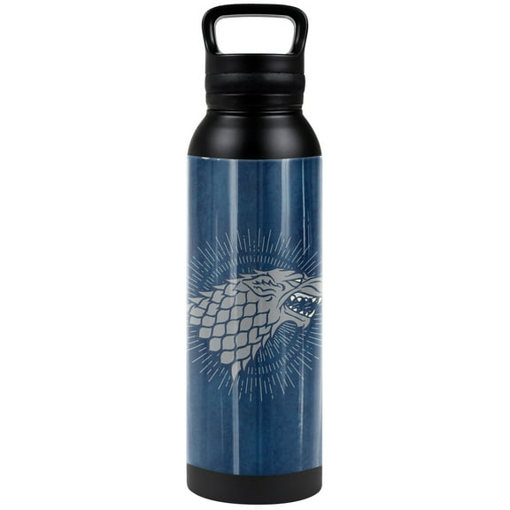 Game of Thrones Official Stark Sigil 24 oz Insulated Canteen Water Bottle, Leak Resistant, Vacuum Insulated Stainless Steel with Loop Cap, Black