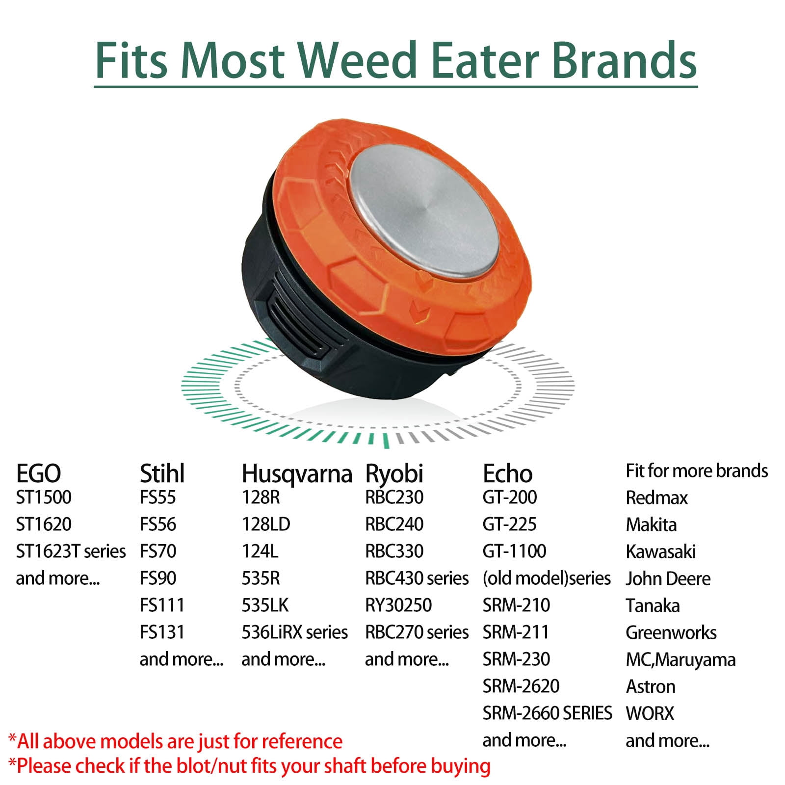 Universal Weed Eater Head,Easy Feed Trimmer Bump Head with Wear-resistant rotating iron plate, Weed Wacker Head Trimmer Head for Echo,Ego,Dewalt,Stihl,Ryobi...with 14ft 095’’Trimmer Line,Orange