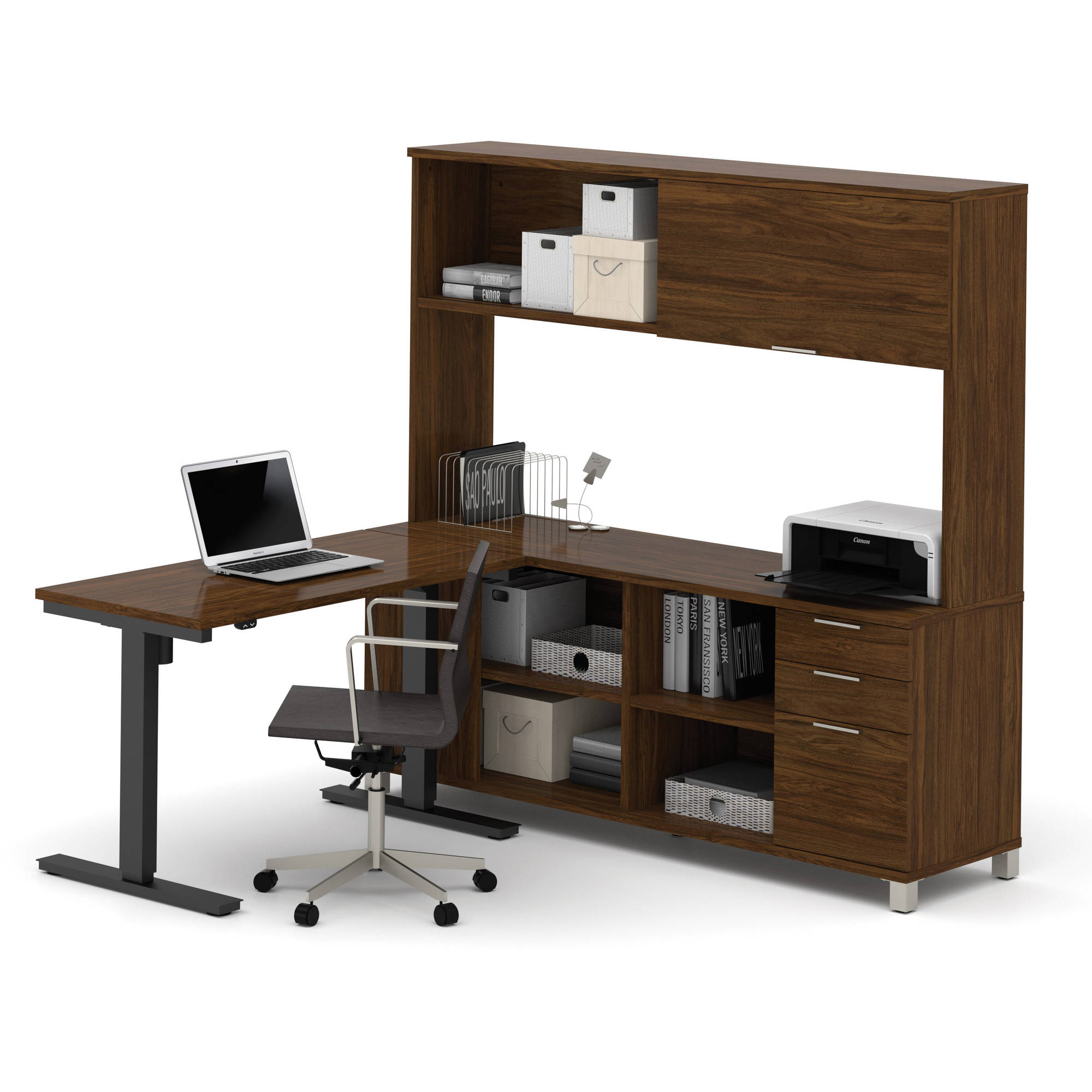 Bestar Pro-Linea L-Desk with Hutch Including Electric Height Adjustable Table, Multiple Colors - image 2 of 3