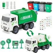 Zacro Garbage Truck Toy Set, Friction Powered Trash Truck Toy with 4 Trash Bins and 108 Learning Cards, Push and Go Car Toy for Kids Ages 3 and Up