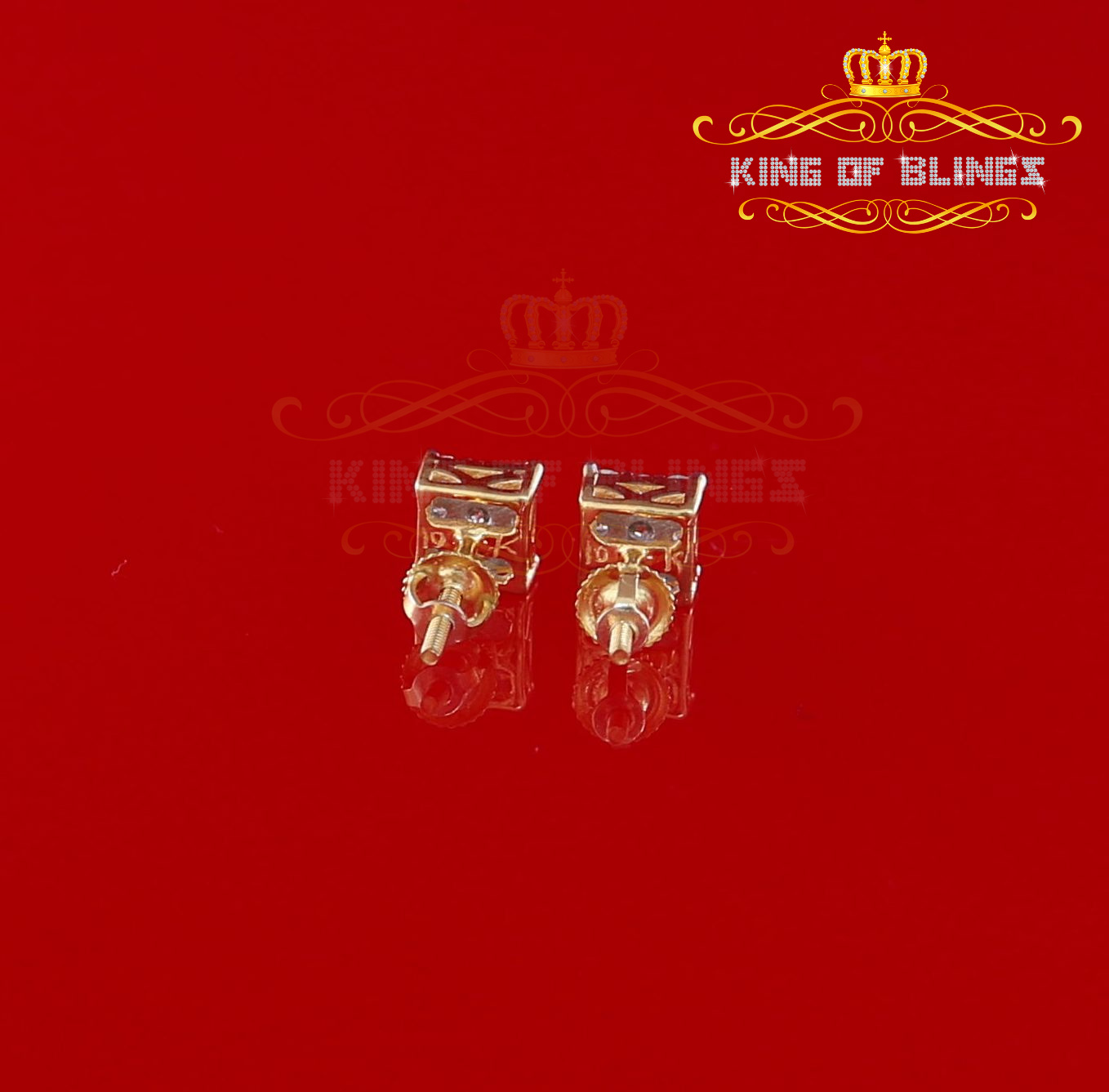 King of Bling's 10K Real Yellow Gold with 0.50CT Real Diamond Men's/Women's Stud Square Earrings