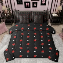 Homewish Sweet Strawberry 7pcs Bedding Comforter Set,Winter Fruit Queen Bedding Sets,Red Black Queen Sheet Sets For Girls Kids,Ultra Soft Home Decor Reversible