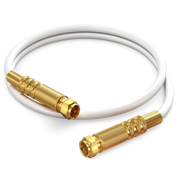 Maximm RG6 COAXIAL Cable - Quad Shielded, 2ft / White Non-Oxygen Copper Cable Wire for TV, Internet & More - Flexible Coax Cable Cord