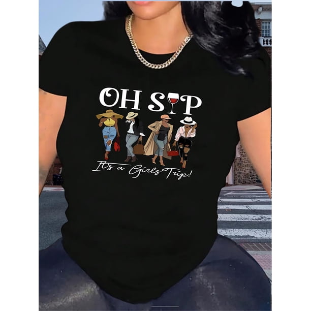 Camiseta para mujer verano cuello redondoWomen's Fashion Casual T-Shirt with English Letter Print, Round Neck, Short Sleeve, Comfortable Summer Top, Polyester and Spandex Blend, Machine Washable, Pa
