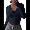 thumbnail image 1 of Chaqueta Corta Ligera con Capucha, Cremallera y Cordón de Larga para Mujer Azul Marino XL, 1 of 7