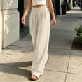 thumbnail image 6 of Mifsaly Women Pants Casual High Waist Wide Leg Palazzo Pants Lightweight Relaxed Fit Comfort Bottoms for Beach Lounge Work and Travel Beige,XL, 6 of 7