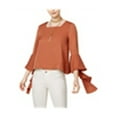 thumbnail image 2 of J.O.A. Womens Ruffle Peasant Blouse, Brown, Small, 2 of 2