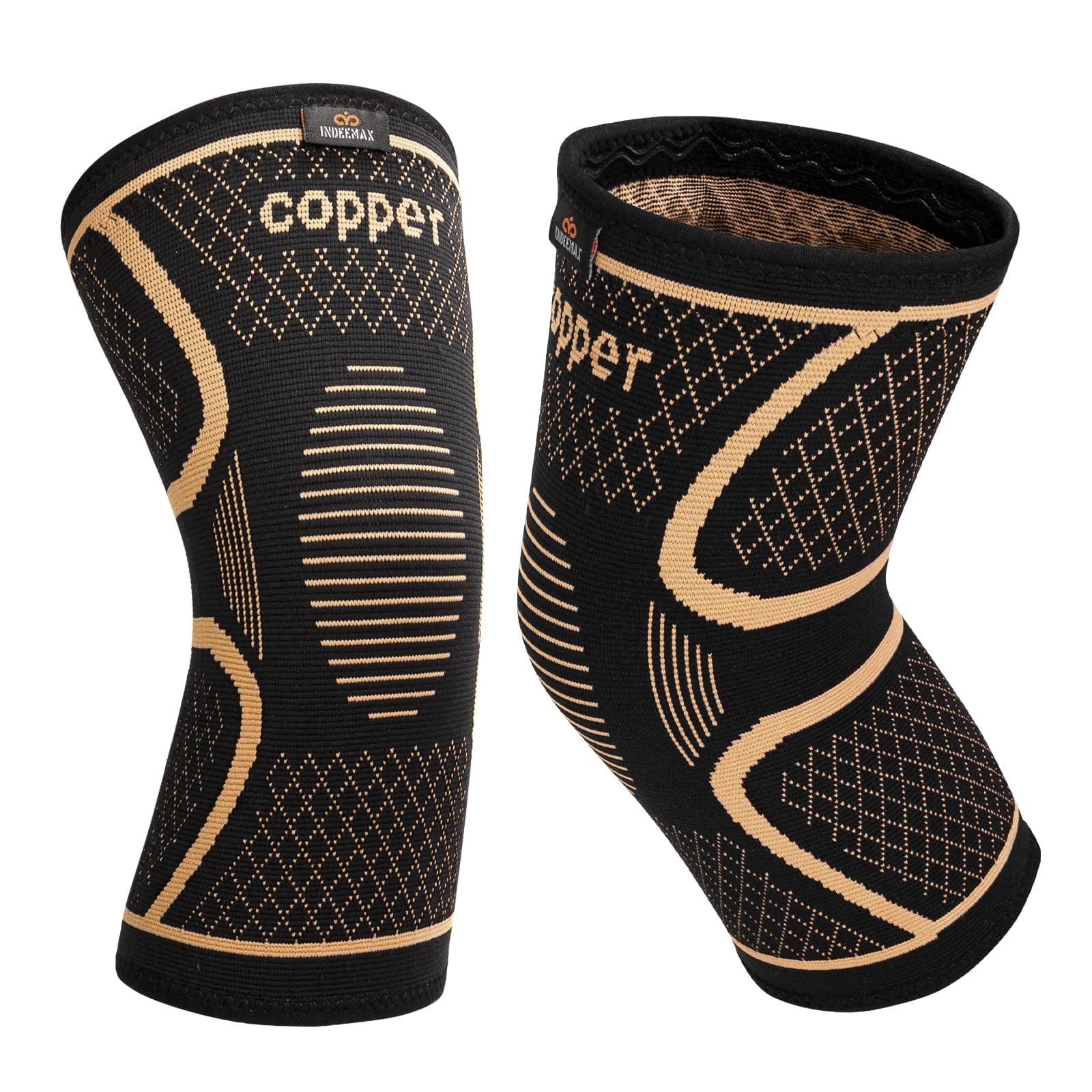 INDEEMAX Copper Knee Brace for Women Men 2 Pack, Knee Compression Sleeve for Knee Pain, Arthritis, Running,Sports and Recovery Support, 3XL