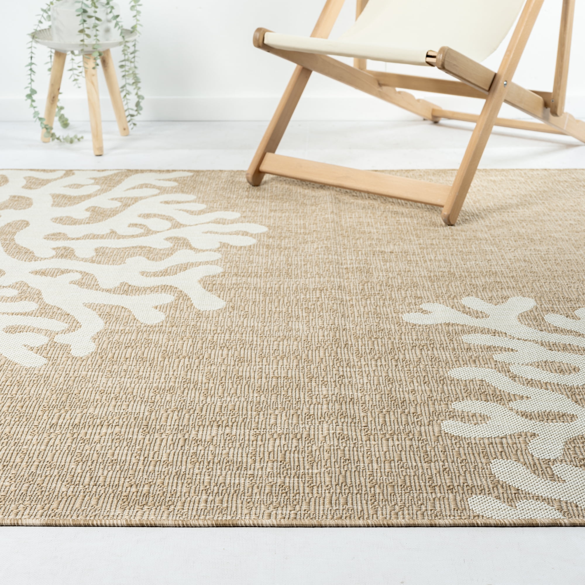 Ox Bay Dom Floral Nautical Performance Polypropylene Indoor Outdoor Area Rug, Beige, 5' x 7'