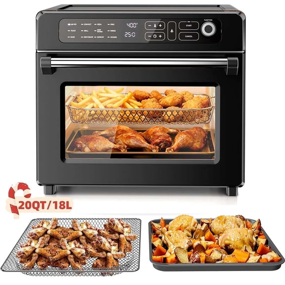 Auseo 20QT Air Fryer Toaster Oven with Convection, 12-in-1 Preset Cooking Mode, Visible Window and Touchscreen, 1400W, Black, for home/office/kitchen